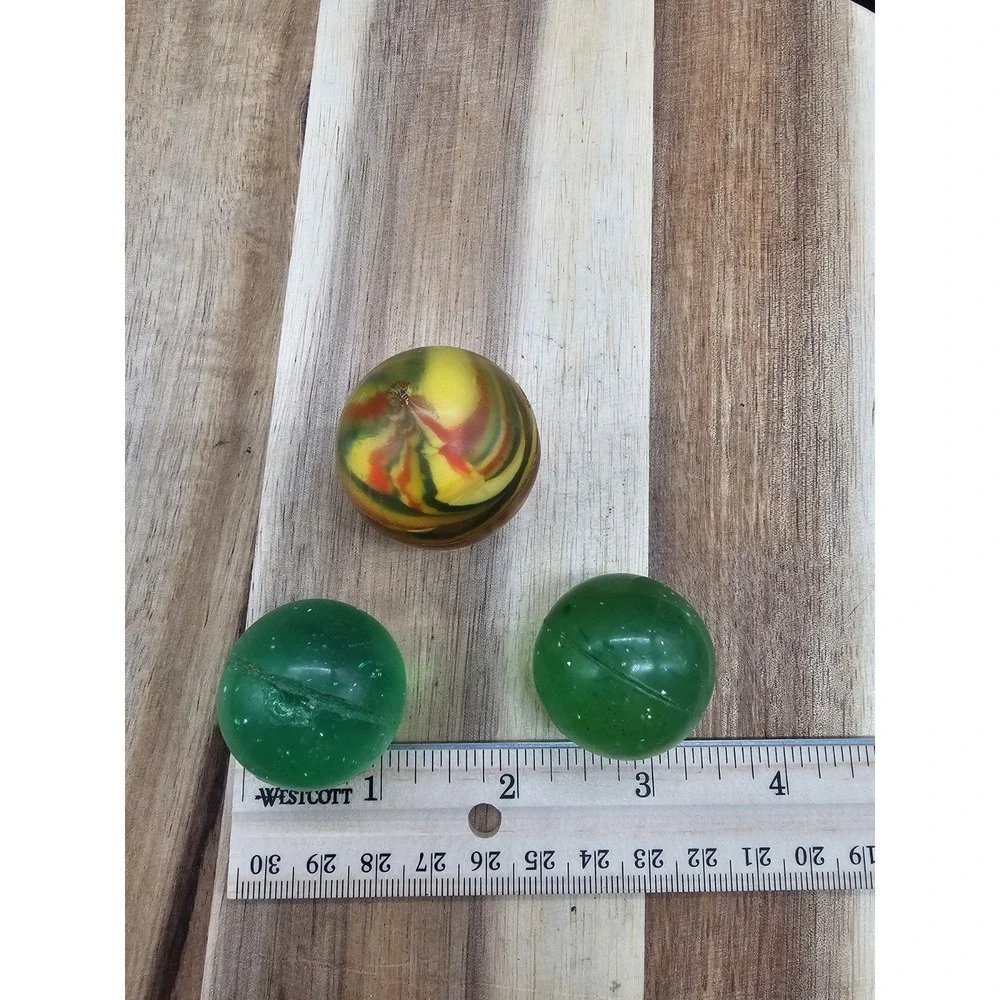Set‎ Of 3 Vintage Superballs 2 Green Sparkle 1 Red White Blue Swirl Bouncy Balls